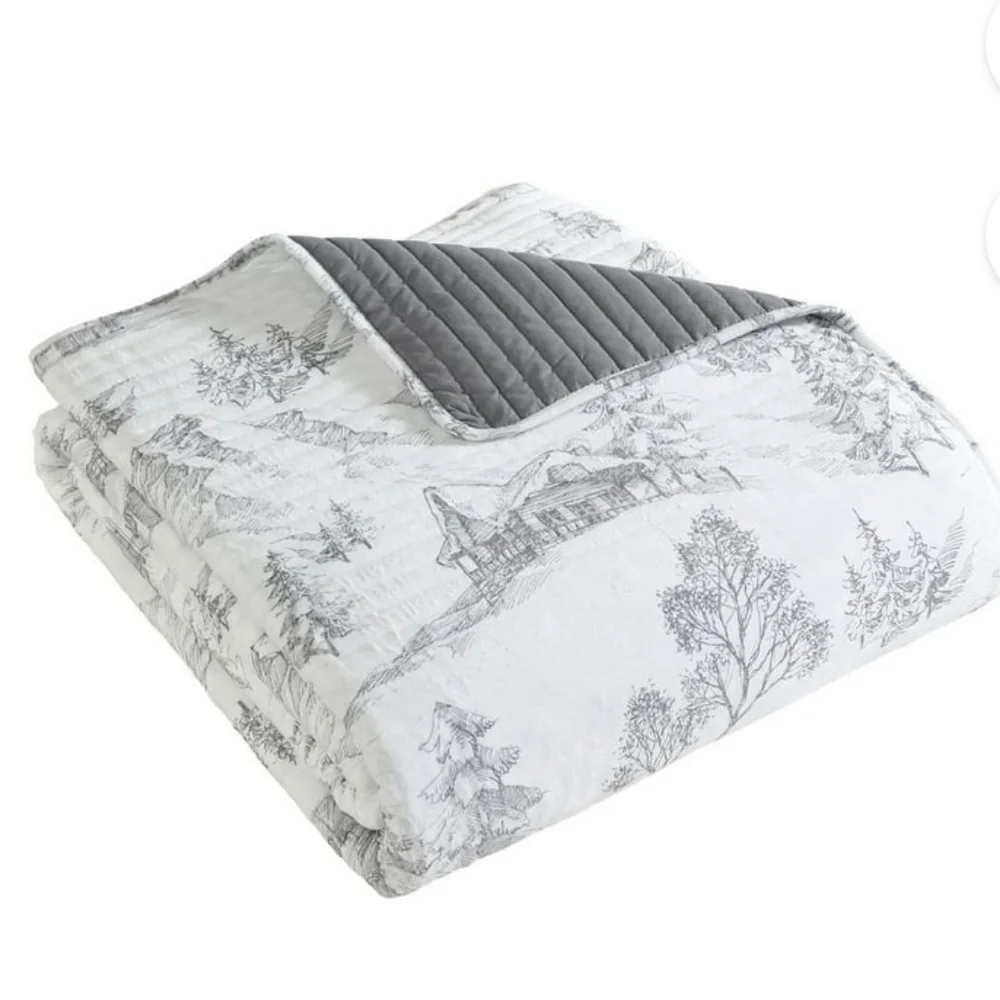 (5)Lenox Holiday winter  Scene Green Toile Quilt Set - Picture 3 of 5
